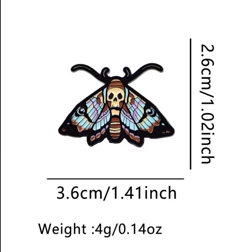 Skull Moth Enamel Pin - Iridescent Pastel Wings - Picture 4 of 4